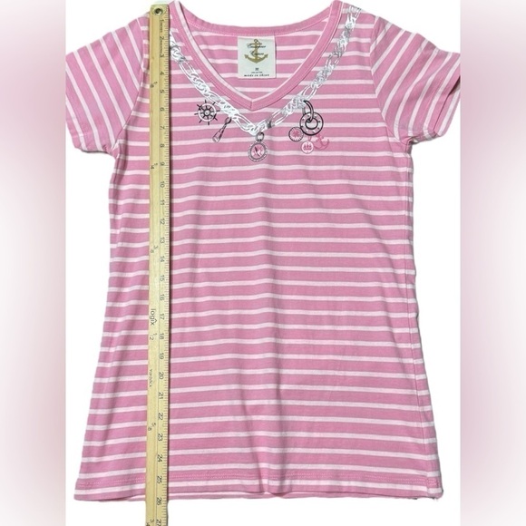 Cruisewear Couture Pink Stripe V-Neck Top Striped Resort wear Women's Medium - Picture 6 of 10